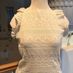 Cream Sleeveless Ruffle Knit Top
